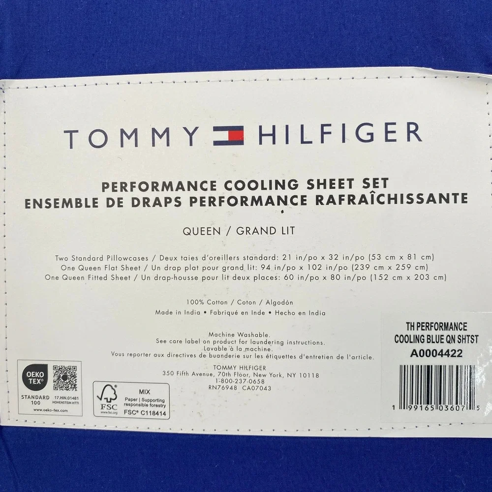 Tommy Hilfiger Sheet Set Queen Royal Blue 100% Cotton Performance Cooling Modern